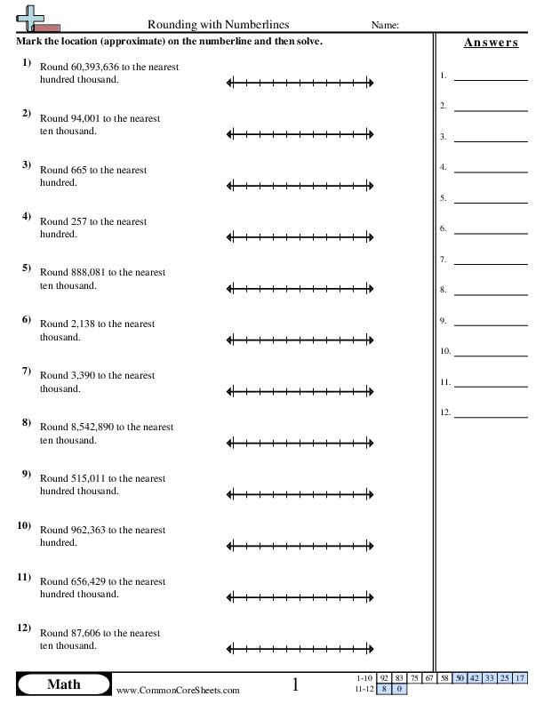 Rounding Worksheets - Rounding with Numberlines worksheet